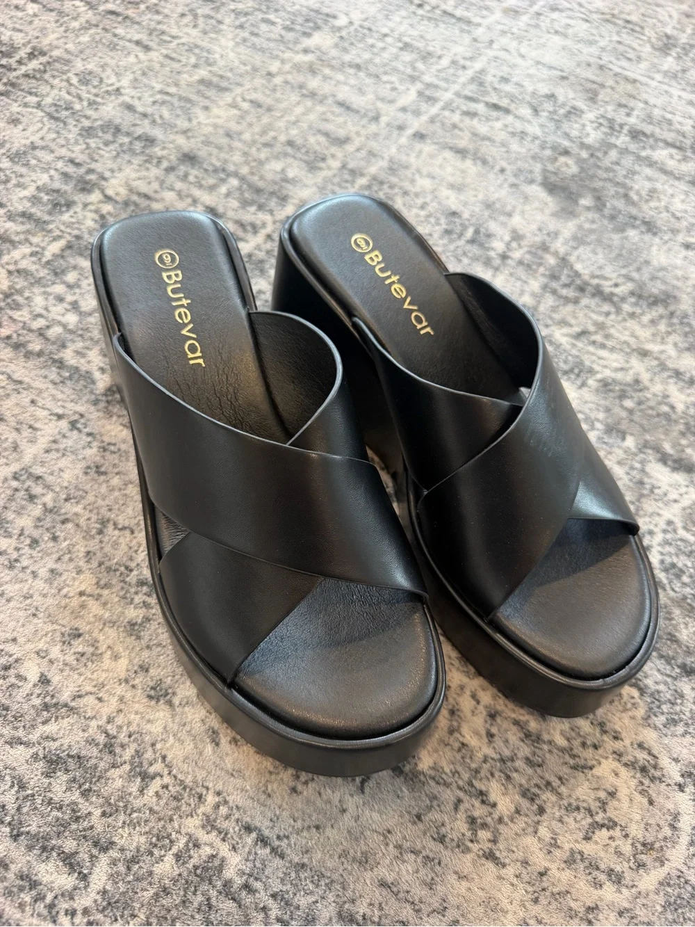 Black Platform Slide Sandals